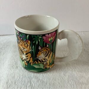 Vintage 1993 Rainforest Design Coffee Mug From Vitromaster Novelty Tigers Parrot